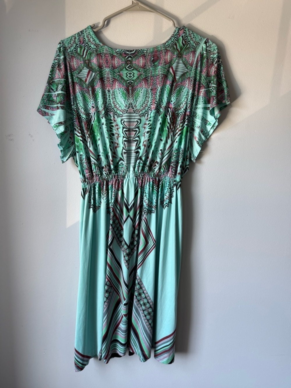 ONE WORLD Multicolor Blue Paisley Midi Hippie Boho Dress Beaded Vneck Size XL 1X - Picture 5 of 10